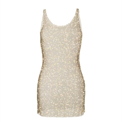 Women's Light Diamond Fishnet Sequined Sexy Hollow-out Camisole Dress