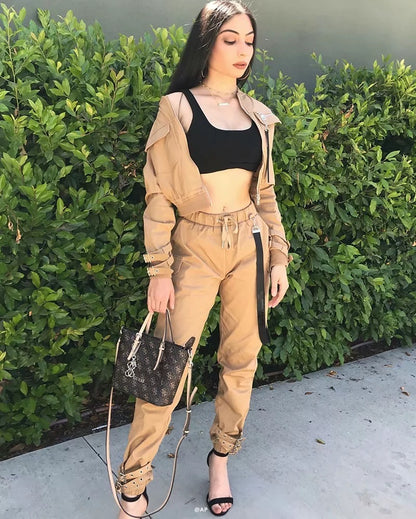 Autumn Women's Ankle Elastic Buckle Overalls