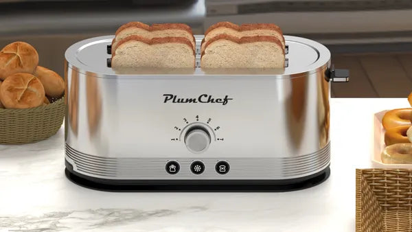 4-Slice Toaster, 7 Browning Settings, Defrost/Reheat Functions, Removable Crumb Tray, Full Body Stainless Steel Housing, Anti-Fingerprint, Anti-Jam, 1350W, Silver
