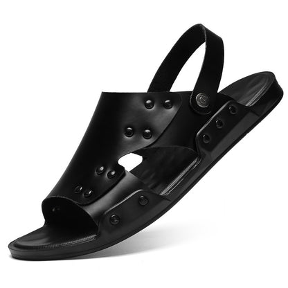 Men's Spring And Autumn Slippers Cowhide Large Size Beach Shoes Sandals
