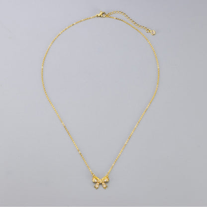 Zircon Pearl Bow Necklace For Women