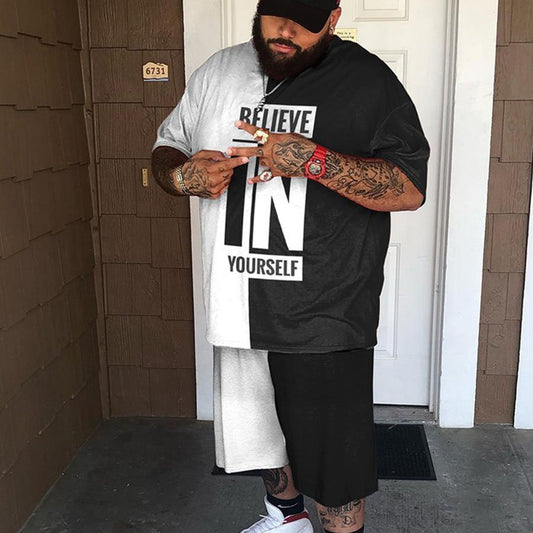 European And American Plus Size Men's Short-sleeved T-shirt Suit