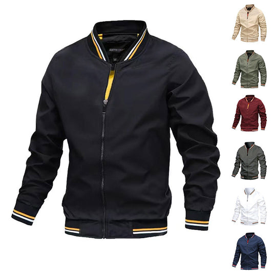 Men's Striped Zip-up Jacket With Pockets Fashion Casual Outerwear Sports Baseball Clothing Spring And Fall ShopWithASmile.com