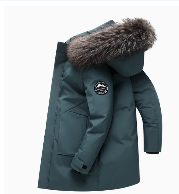 Fox Fur Collar Men's Coat Hooded Men's Clothing Mid-length Down Jacket Warm Cold-resistant Coat