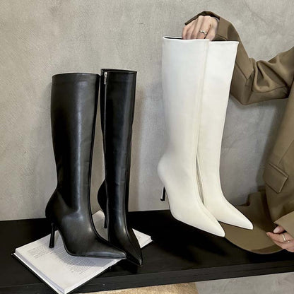 French Pointed Zipper Boots Below Knee