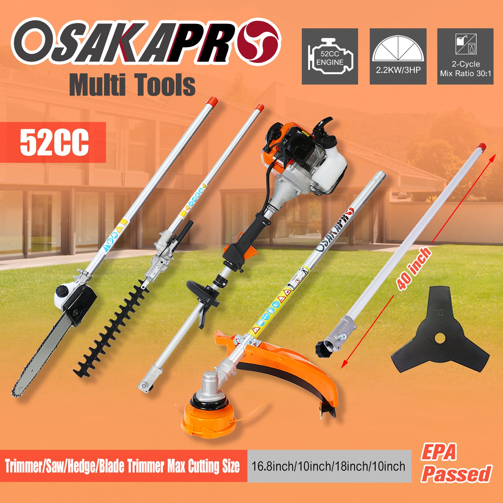 52CC 10-in-1 Gas Powered Garden Tool System with Multi-Attachments for Pruning and Trimming ShopWithASmile.com