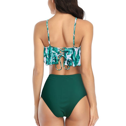 New Style Swimsuit Double Layer Lotus Leaf Tropical Rain Forest High Waist Split Swimsuit ShopWithASmile.com