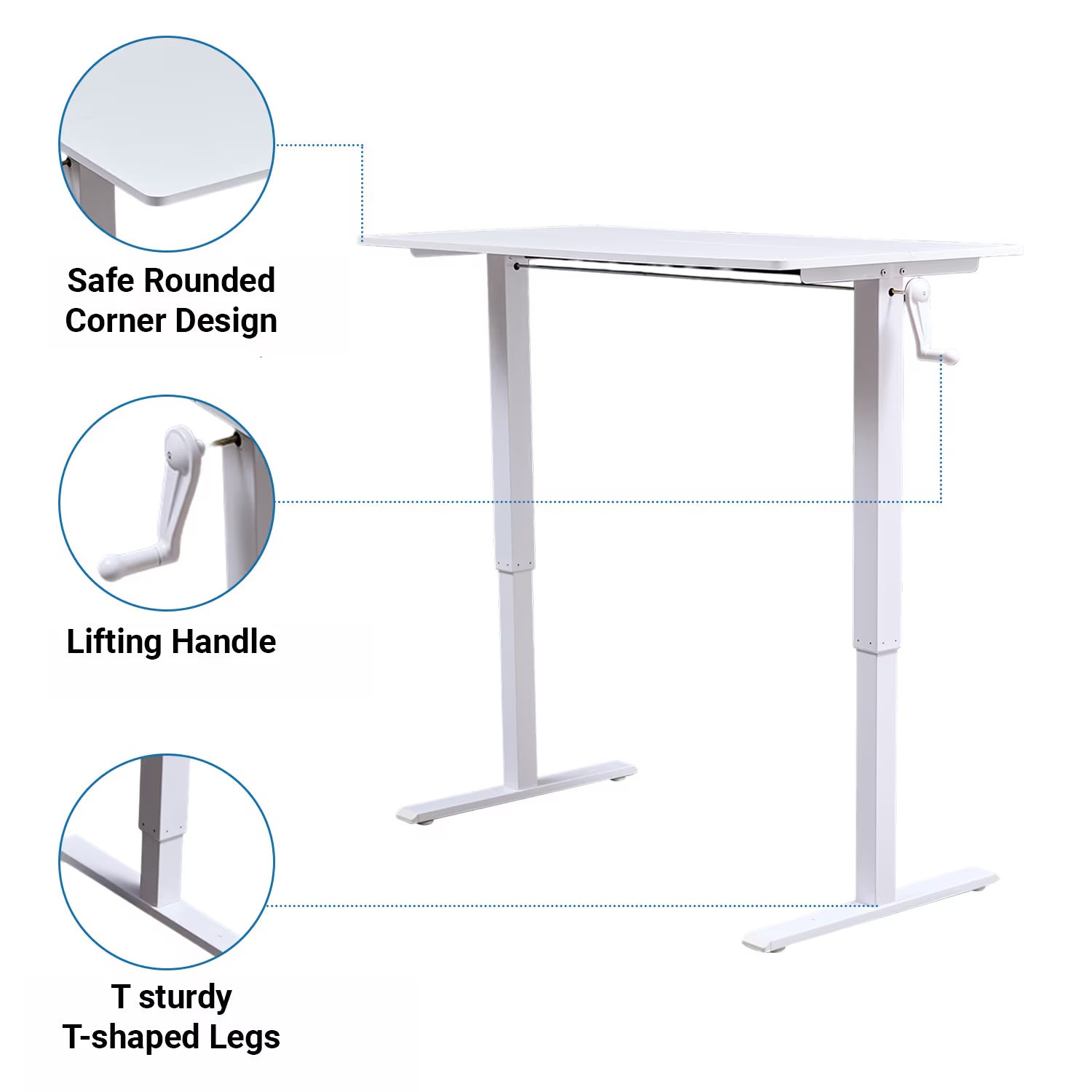 Hand-Crank Adjustable Office Desk Height Adjustable, With Flat Metal Legs Perfect For Home, Office, Gaming, Or Study Use ShopWithASmile7.com