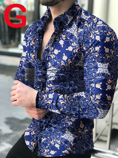 Men's Casual Long-sleeved Printed Shirt