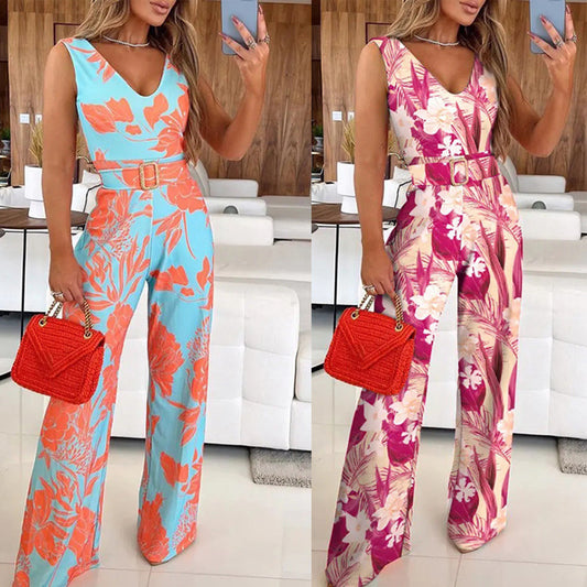 Women's Printed V-Neck Sleeveless Slim Bodysuit