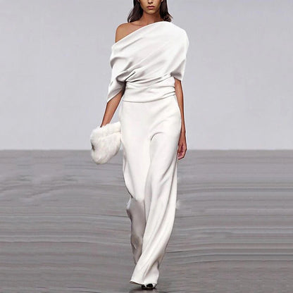 Off-neck Jumpsuit Loose Casual Women's Clothing Solid Color