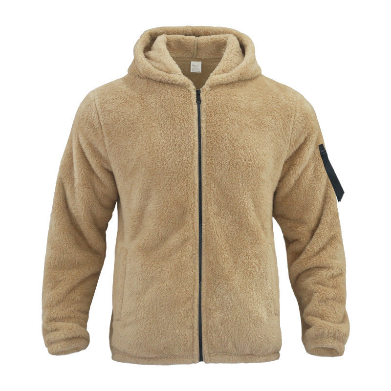 Plush Hooded Jacket Men's Autumn And Winter Fleece Double-sided Wear Warm Coat With Zipper Loose Casual Jacket Outdoor Clothing ShopWithASmile7.com