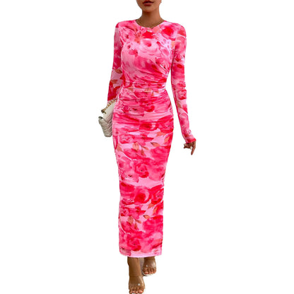 Printed Tight Pleated Slim Fit Dress ShopWithASmile7.com