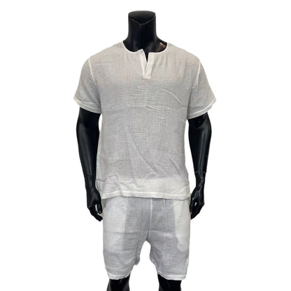 Summer Loose Casual Solid Color And V-neck Short Sleeve Shirt Shorts Suit