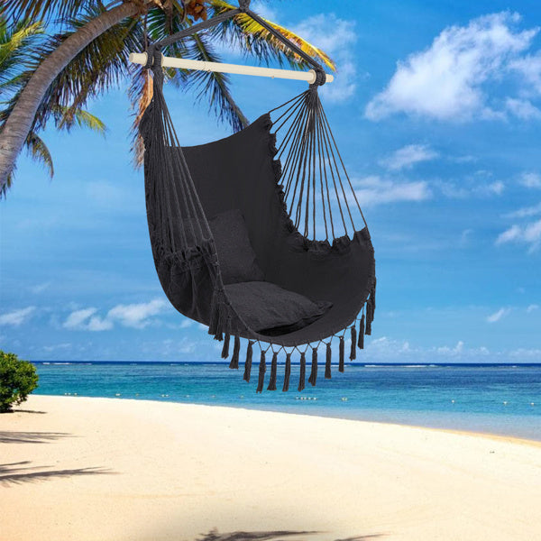 Galvanized Pipe Cut Gray Fringe Cushion Hanging Chair Polyester Cotton Belt 2pcs Cushion