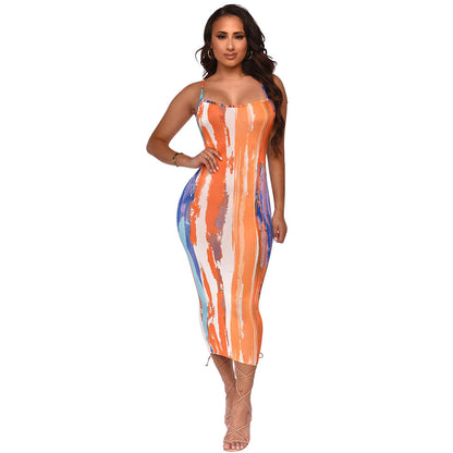 Fashion Sexy Digital Print Tight Strap Dress