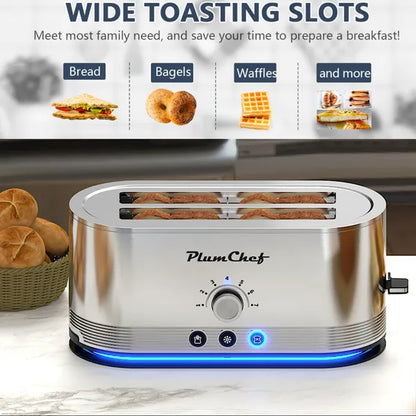 4-Slice Toaster, 7 Browning Settings, Defrost/Reheat Functions, Removable Crumb Tray, Full Body Stainless Steel Housing, Anti-Fingerprint, Anti-Jam, 1350W, Silver