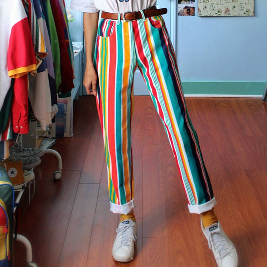 Women's Striped Pants Printing Temperament Plus Size Trousers