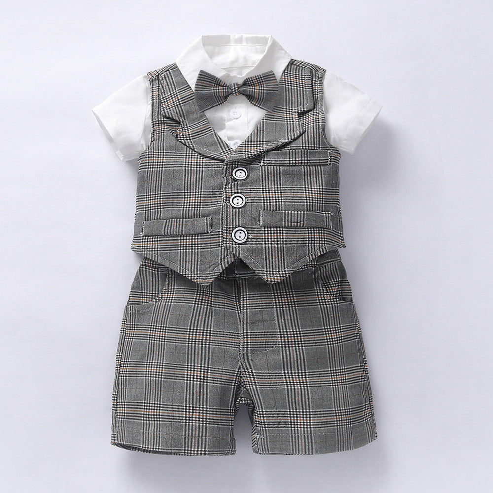 Baby Boy Gentleman Suit Romper Vest Shorts Bow Tie My Store
