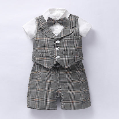Baby Boy Gentleman Suit Romper Vest Shorts Bow Tie My Store