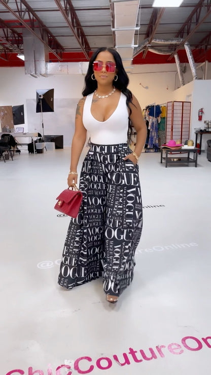 Printed Letter Wide-leg Loose Mid Waist Casual Women's Fashionable All-match Slimming Pants