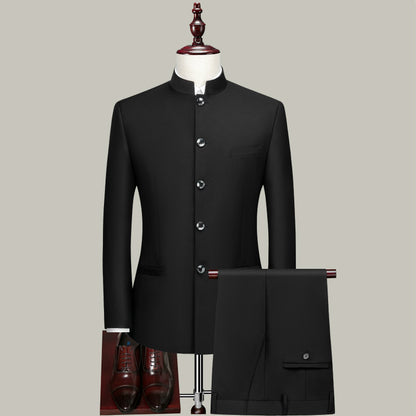 Men's Fashion Slim Fit Standing Collar Suit Pants Set