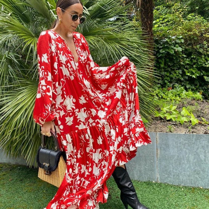 United States Women's Long Sleeved Large Swing Fashion Casual Dress
