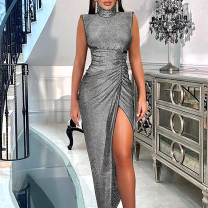 Women's Wide-shoulder Sleeveless Pleated Long Skirt