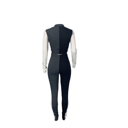 Women's Fashion Casual Three Colors Slim Fit Patchwork Long Sleeve Trousers Suit