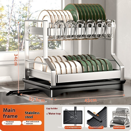 Multi-functional Stainless Steel Double-layer Dish Rack Cup Holder