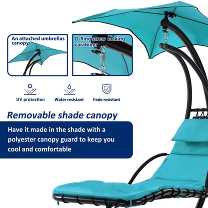 Hanging Chaise Lounger With Removable Canopy, Outdoor Swing Chair With Built-in Pillow, Hanging Curv
