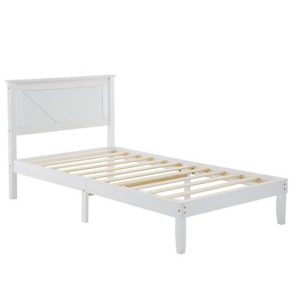 Slanted Headboard, No Footrest, White, Twin Wooden Bed