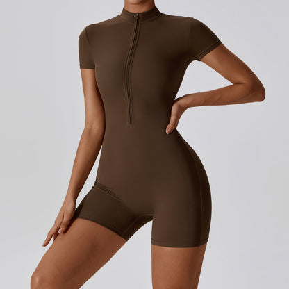 Zipper Short Sleeve Yoga Jumpsuit Women ShopWithASmile7.com