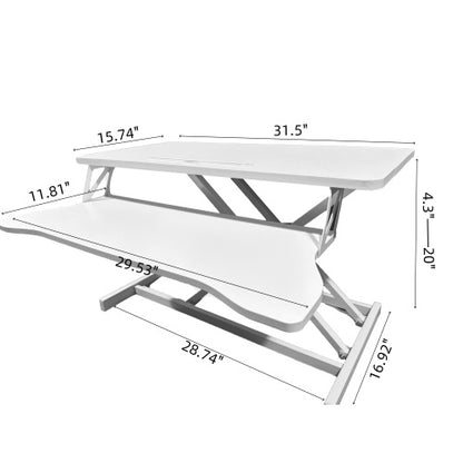 32 Inch Desk Converter, Height Adjustable Sit To Stand Riser, Dual Monitor And Laptop Workstation With Wide Keyboard Tray, White