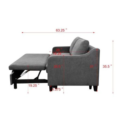 69 Inches 3-in-1 Convertible Queen Sofa Bed, Modern Fabric Love Seat Futon Sofa Sofa With Pull-out Bed, Love Seat Lounge Sofa With Reclining Back, Living Room Furniture, Dark Grey