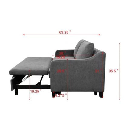 69 Inches 3-in-1 Convertible Queen Sofa Bed, Modern Fabric Love Seat Futon Sofa Sofa With Pull-out Bed, Love Seat Lounge Sofa With Reclining Back, Living Room Furniture, Dark Grey