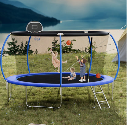 14 FT Pumpkin-Style Trampoline with Basketball Hoop – Heavy-Duty Design, Safe & Fun for Kids