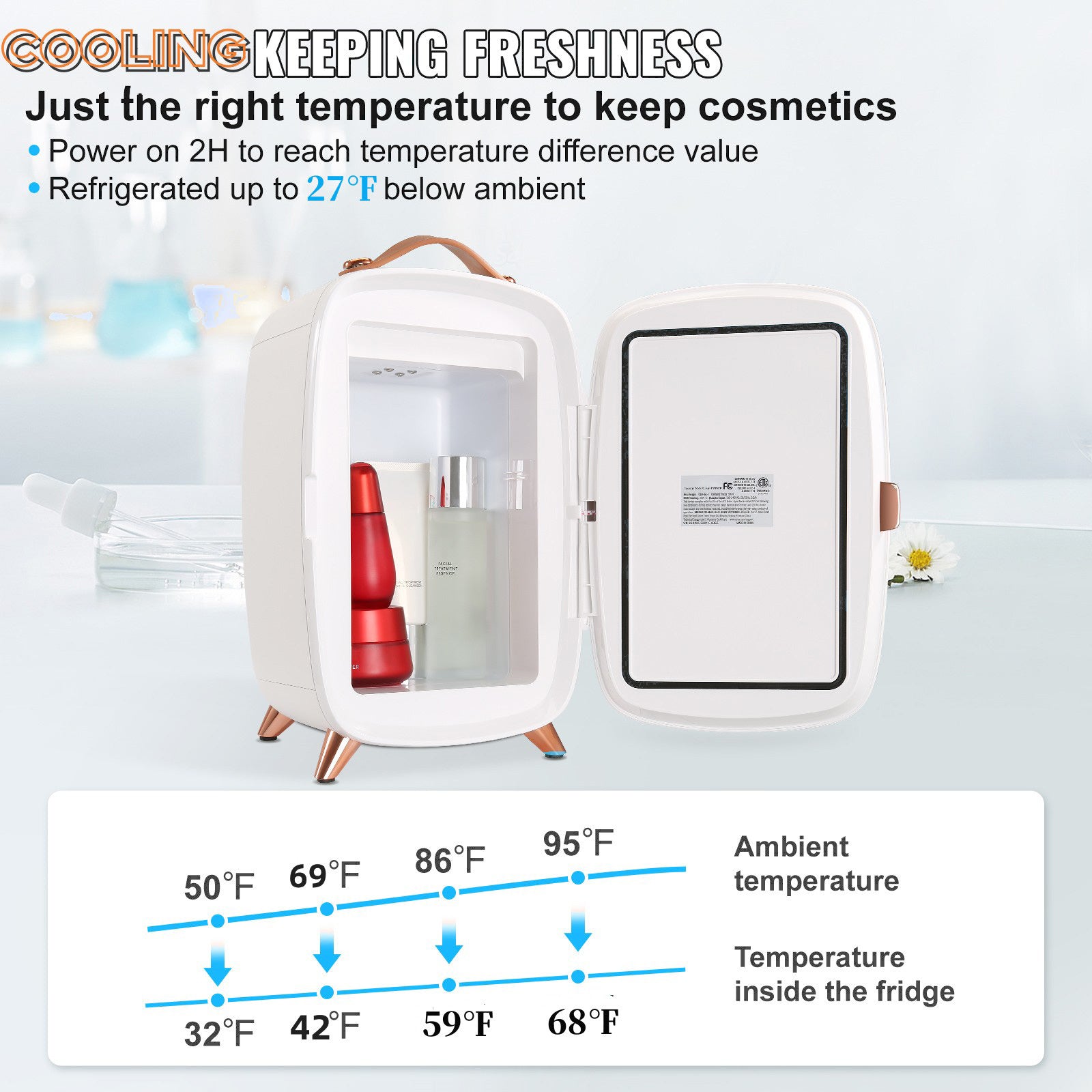 Vevor Mini Fridge For Bedroom, 6L Luxury Skin Care Fridges With Mirror And LED Light, AC DC Cosmetic Fridge For Office Dorm Car, Small Makeup Refrigerator For Beauty Face Mask Beverage Chill, White ShopWithASmile7.com