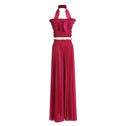 Design Tube Top High Waist Pleated Wide-leg Trousers