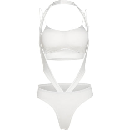 Women's White Fashion Suspenders Leggings Suit