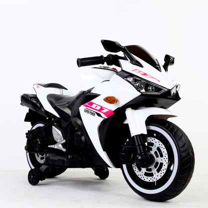 112V Electric Toy Motorcycle for Kids – Realistic Ride-On Bike with Manual Throttle, Lighting Wheels, and Music