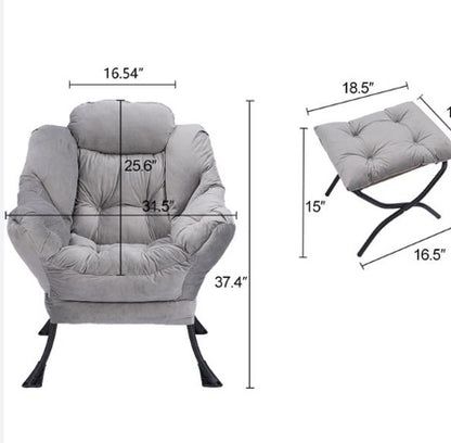 Living Room Chair Modern Cotton Fabric Lazy Chair With Armrests And Side Pockets - Dark Grey With Ottoman