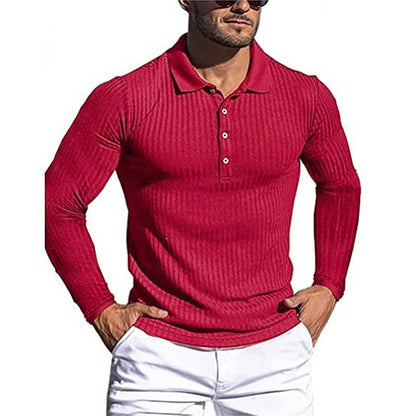 Men's Running Sports Fitness High Stretch Striped Long Sleeve POLO Shirt