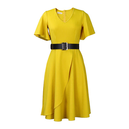 Women's Clothes Flared Sleeves Solid Color Plus Size Dress